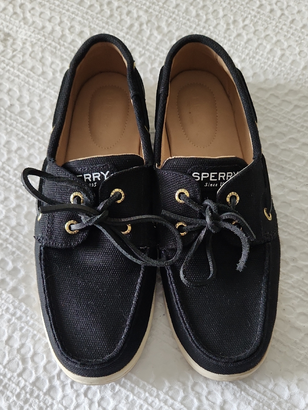 Sperry Black Canvas Moccasin-Style Boat Shoes with White Sole
